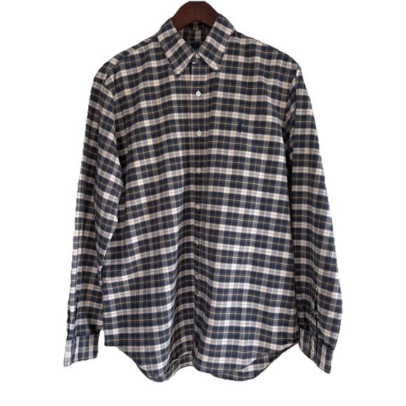 Polo Ralph Lauren Button Up Shirt Men’s Large Green Beige Blue Plaid Blue Pony - Picture 3 of 11